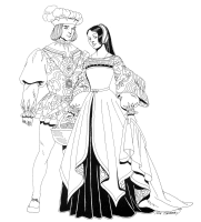 A coloring page of renaissance clothing